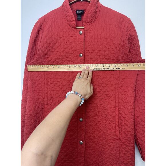 Eileen Fisher Womens Red Quilted Button Front Jacket Small 100% Organic Cotton - Picture 3 of 8